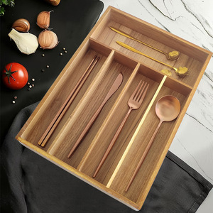 Acacia Wood Cutlery Organizer <b>Box</b> With Five Compartments For Knife Spoon <b>Storage</b> <b>Drawer</b> Organizer Rectangular Standing Type - Product Image 2