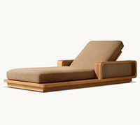 Meubles d'extérieur pour hôtel de villégiature, lit de jour en teck massif, chaise longue de jardin, au bord de la piscine, lit de soleil de plage, lit de repos avec coussin épais