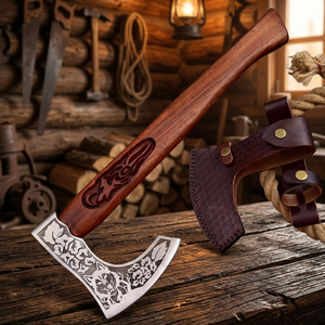 Hacha Tomahawk BA Enterprises Premium, Forjada a Mano en Acero con Alto Contenido de Carbono, Mango de Madera de Palisandro, Funda de Cuero, para Poda de Jardín - Product Image 3
