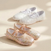 Chaussons de danse pour enfants BW117Girls, en dentelle irisée, à enfiler, semelle souple, sans lacets, pour la formation et les spectacles sur scène.