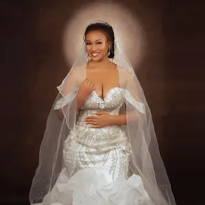 Robe de mariée sirène de luxe à perles et perles de culture, grande taille, épaules dénudées, blanche, élégante, sur mesure, style <span class=keywords><strong>africain</strong></span> - Product Image 2