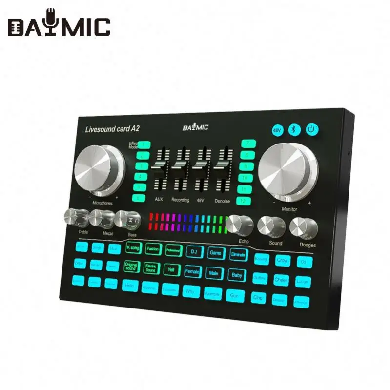 Factory USB A2 Live Sound Card External Smartphone Tablet Live Show Record With BT Interface Audio Mixer Sound Card