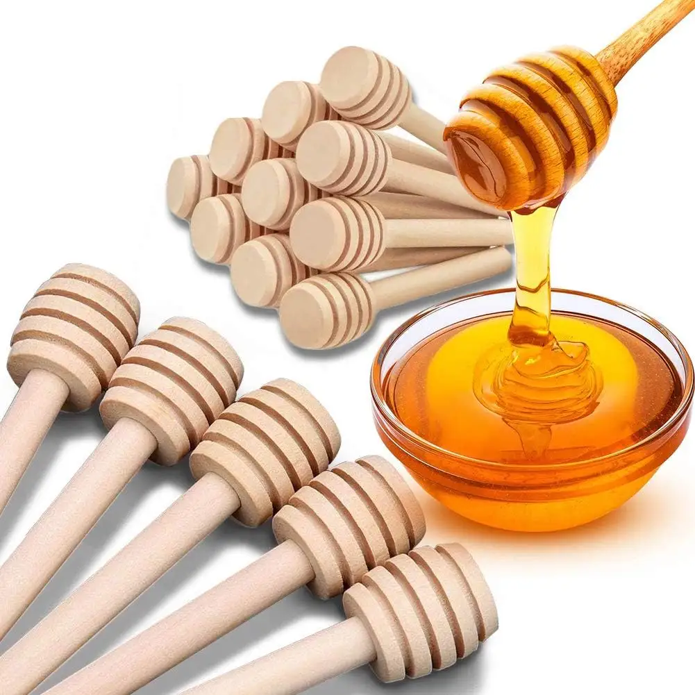 Wholesale 3 Inch Mini Wooden Honey Dipper Stick for Wedding Shower Party Favors Honey Jar spoon Wands Mini Honey Drizzler