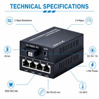 Convertidor Óptico Ethernet No Administrado ZTRS, Convertidor de Medios Gigabit de 4 Puertos 10/100/1000M RJ45 con Puerto de Fibra SC de 1000M