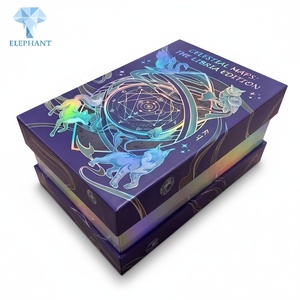 Caja Rígida de Lujo con Tapa y Base Personalizadas con Diseño de Elefante, Papel Holográfico Láser Morado, Juego de Cartas del Tarot - Product Image 5
