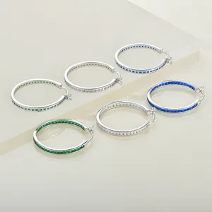 925 Sterling Silver Large Circle Rainbow CZ Hoop Earrings Trendy European Style Hoop Earrings