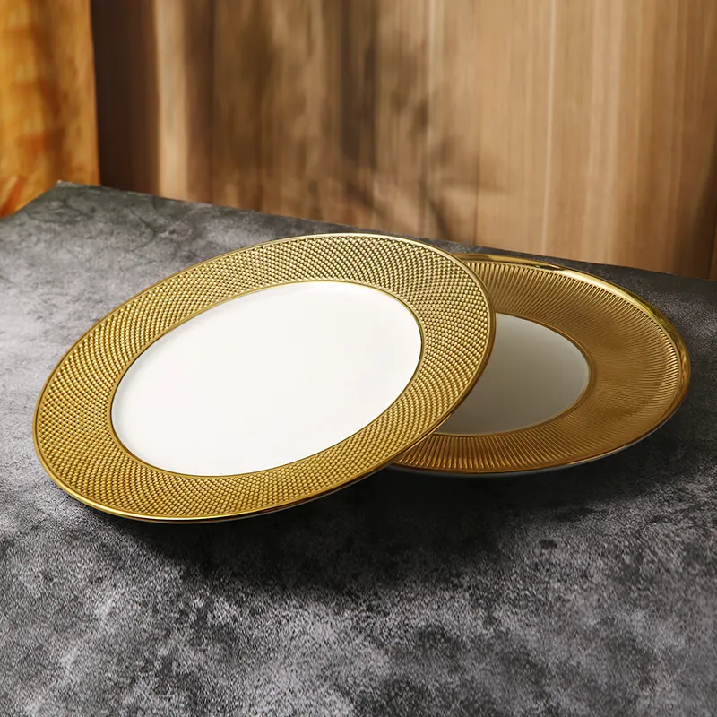 WEIYE 2024 NEUES Design Luxus dubai-Stil Gold Teller dekorativ Gold runde Streifen Muster Platte