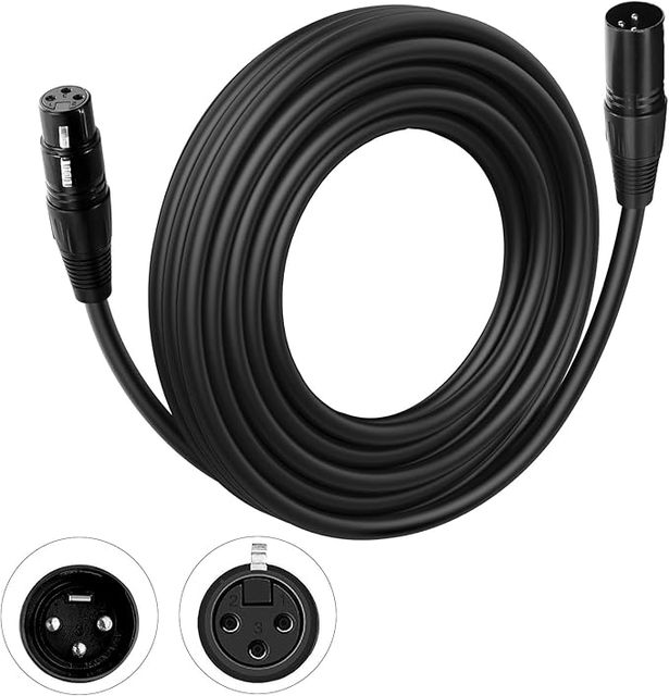 10 ft Flexible DMX Cable 3 Pin Signal XLR Male to Female Cable Wire for Stage Lighting DJ Lights 110 Ohms Impedance Black