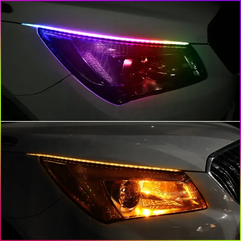 LED DRL 12V 30CM 45CM 60CM Luz de circulación diurna del coche tira impermeable Flexible faros de automóviles luces de flujo de freno de señal de giro