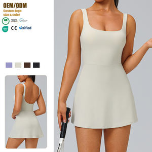 Gaun Olahraga Wanita Tanpa Lengan Model Punggung Terbuka untuk Lari, Golf, Tenis, dengan Saku dan Kerah Kotak Polos - Product Image 2
