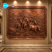 Sculpture murale en bronze personnalisée représentant un cowboy occidental, scène de ranch équestre en cuivre, art mural pour la décoration du hall d'hôtel