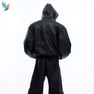 Giacca Invernale da Uomo Oversize a Doppio Strato con Cerniera in Pelle Vegana, Giacca Corta con Cappuccio Stile Highstreet - Product Image 2