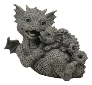 Estatua de tiempo para mamá y yo, familia de dragón, jardín, caprichoso