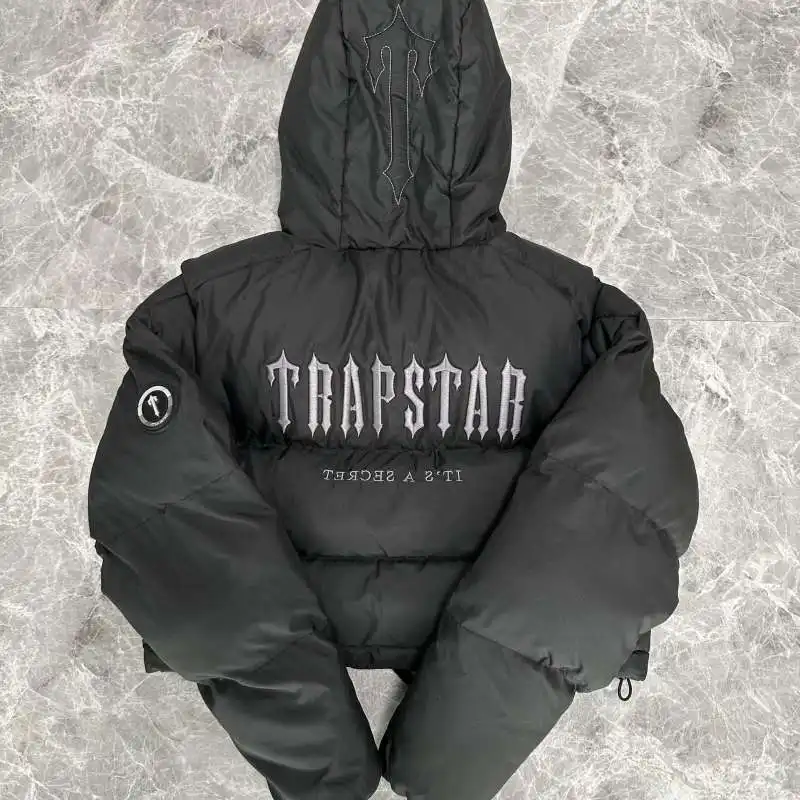 Trapstar London Decoded Hooded Puffer 2.0 - Ice Blue Jacket Women 1:1 Embroidered Thermal Hoodie Women Winter Coat Tops