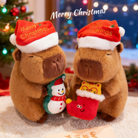 Peluche Capybara de Noël brodée super douce et mignonne, personnalisable avec logo, jouet animal en coton PP, cadeau décoratif