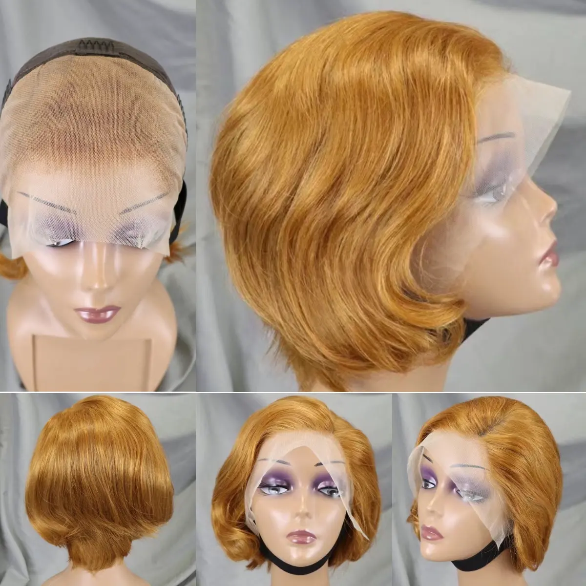 RG1016 Warna 30 # 150% Ketebalan Perruque Pixie Cut Wig Rambut Manusia Pendek Pixie Cut Lace Wig Dikelantang Simpul Renda Frontal 13X4 Wig