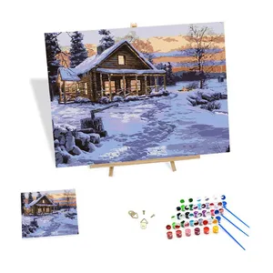 Dipinto da numeri moderno inverno neve Cottage fai da te vernice da numeri scenario pittura a olio