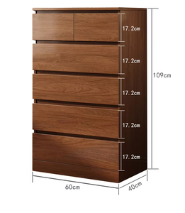 Cassettiera a 5 cassetti in legno massello, comò alto e stretto per camera da letto, colore noce, altezza 109 cm - Product Image 3