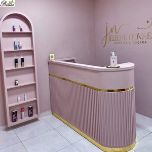 Bureau de réception japonaise en cuir, incurvé, pour salon de beauté, caisse de réception frontale, pour salons et magasins - Product Image 1