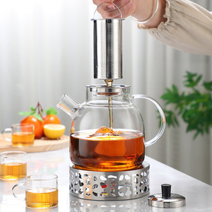 玻璃茶壶双酚a免费高硼硅手工透明透明经典食品级不锈钢浸泡蜡烛取暖器 - Product Image 4