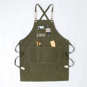 Tablier de cuisine en toile de coton personnalisé avec logo brodé pour <span class=keywords><strong>chef</strong></span>, serveur, cuisine, nettoyage - Product Image 2