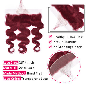 Màu Đỏ Burgundy <span class=keywords><strong>Body</strong></span> Sóng Tóc Con Người Bó Với Đóng Cửa Giá Rẻ Brazil Màu Burgundy 3 Bó Với Phía Trước - Product Image 5