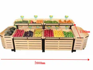 Rak Sayuran Logam dan Kayu Supermarket