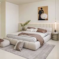 Lit Moderne en Tissu Blanc Capitonnée Style Nordique Italien, Nouveau Design, Cadre de Lit Double en Bois, Plateforme King Size pour Chambre à Coucher