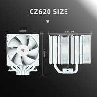 QUIETAI CZ620 Refroidisseur de processeur à double tour à refroidissement par air, roulement fluide, contrôle intelligent de la température, six caloducs, compatible, sans éclairage