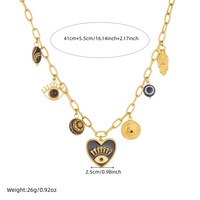 Ensemble de bijoux tendance en acier inoxydable plaqué or 18 carats avec pendentif cœur œil porte-bonheur, collier et bracelet en émail noir