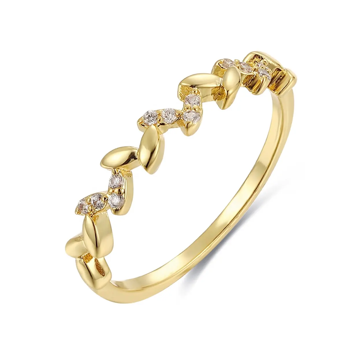 Saudi Arabia Vintage Jewellery Half Etenity Filigree Leaf 9K 14K 18K Gold Finger Wedding Band Vine Ring Women Jewelry
