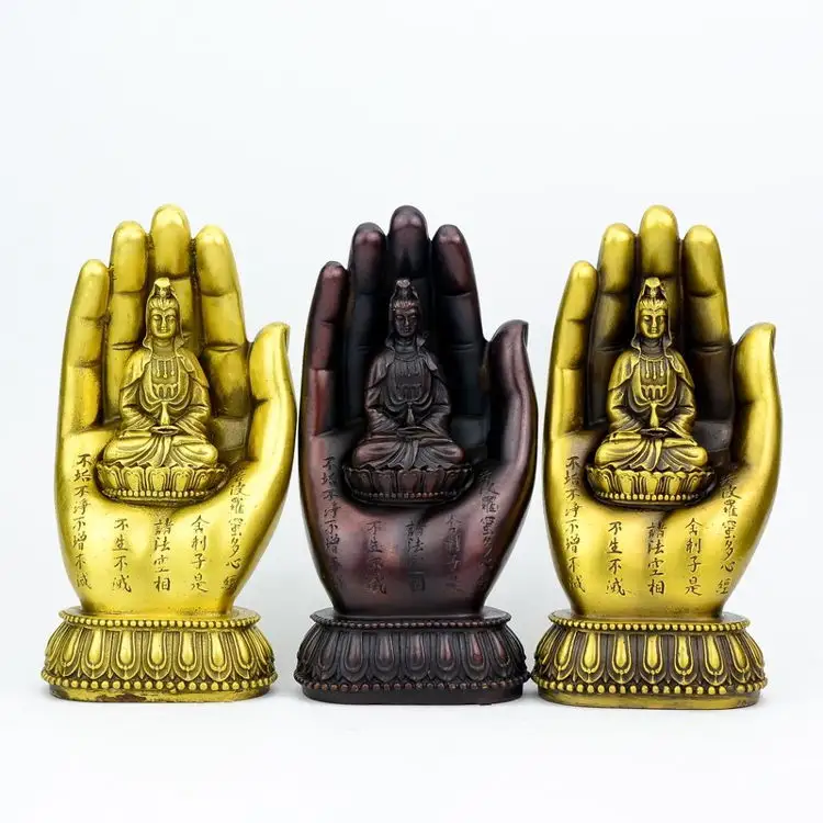 Buddha elegante rame buddista artigianato buona fortuna Feng Shui decorazione della casa antico Bronce donia fortunato Buddha In una mano statua