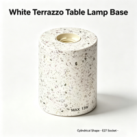 Lampe de table cylindrique moderne sans fil en terrazzo blanc, avec douille E27 et fonction de protection oculaire pour éclairage décoratif