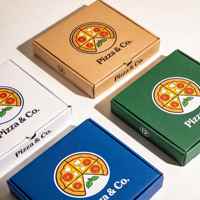 Boîte à pizza en papier kraft, taille personnalisée, boîte d'emballage pour pizza en carton ondulé imprimée, pour la livraison de restauration rapide, usine OEM, vente en gros