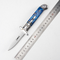 Couteau pliant à lame fixe en acier inoxydable avec manche en résine bleue - Couteau de camping OEM, utilitaire de poche pour l'extérieur et la collection