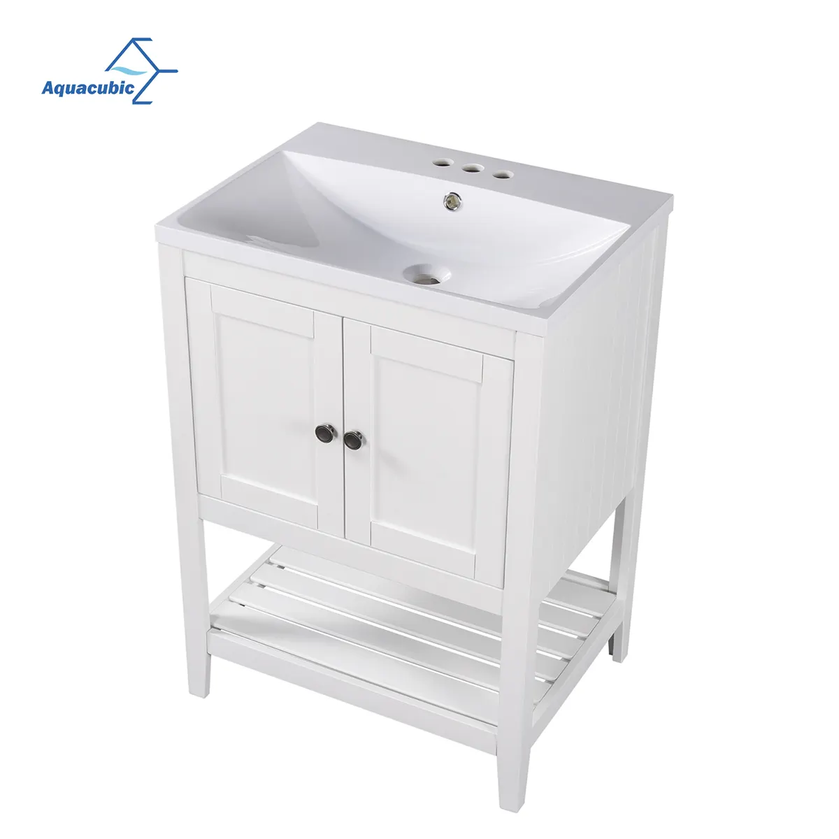 خزانة مكياج للحمام بتصميم حديث, صندوق طاولة مكياج أبيض لامع كونترتوب حوض سيراميك جاهز للتجميع