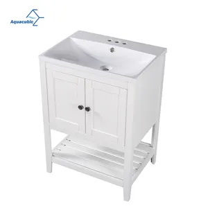 Modern stil banyo makyaj dolabı Vanity masa kutusu parlak beyaz tezgah seramik lavabo monte etmeye hazır