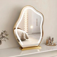 Miroir de Maquillage Lumineux Intelligent à LED Personnalisé avec Écran Cloud, en Métal et Verre, pour Bureau, Caractéristiques Personnalisables