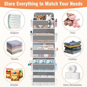 Over The Door Organizer 5 Shelves Grey Hanging <b>Storage</b> With Side Pockets For Bedroom Nursery Bathroom - Product Image 6