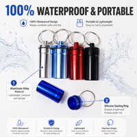 Boîte à pilules en alliage d'aluminium étanche, porte-clés, mini conteneur portable pour médicaments, rangement EDC extérieur, possibilité de logo personnalisé