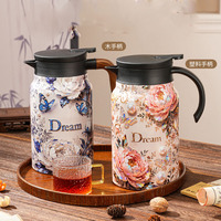 Carafe isotherme personnalisée en acier inoxydable de 1,5 L, motif floral, avec infuseur, double paroi sous vide, pour thé et café