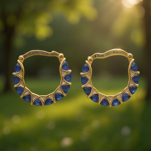 Pendientes de Aro Chapados en Oro con Piedras Azules, Diseño Geométrico para Mujer, Joyería Clásica de Moda E3638 - Product Image 2