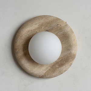 Natural <b>Marble</b> Wall Lamp Round Plaster Base Frosted <b>Glass</b> Sphere Light For Bedroom Hallway - Product Image 1