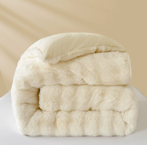 Couette en polaire de couleur blanche - Couette super douce <span class=keywords><strong>et</strong></span> chaude en crème blanche moelleuse, couverture de lit lourde <span class=keywords><strong>et</strong></span> duveteuse pour l'hiver - Product Image 1