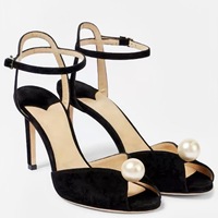 2025 élégant luxe concepteur femmes cheville Stiletto sandales perle accentué mariage Banquet haute mince pour l'été chaussures de mariée