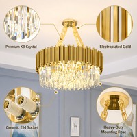 Lustre de luxe en cristal doré de style moderne pour salon, grande lampe de mariage, luminaires suspendus en acier inoxydable