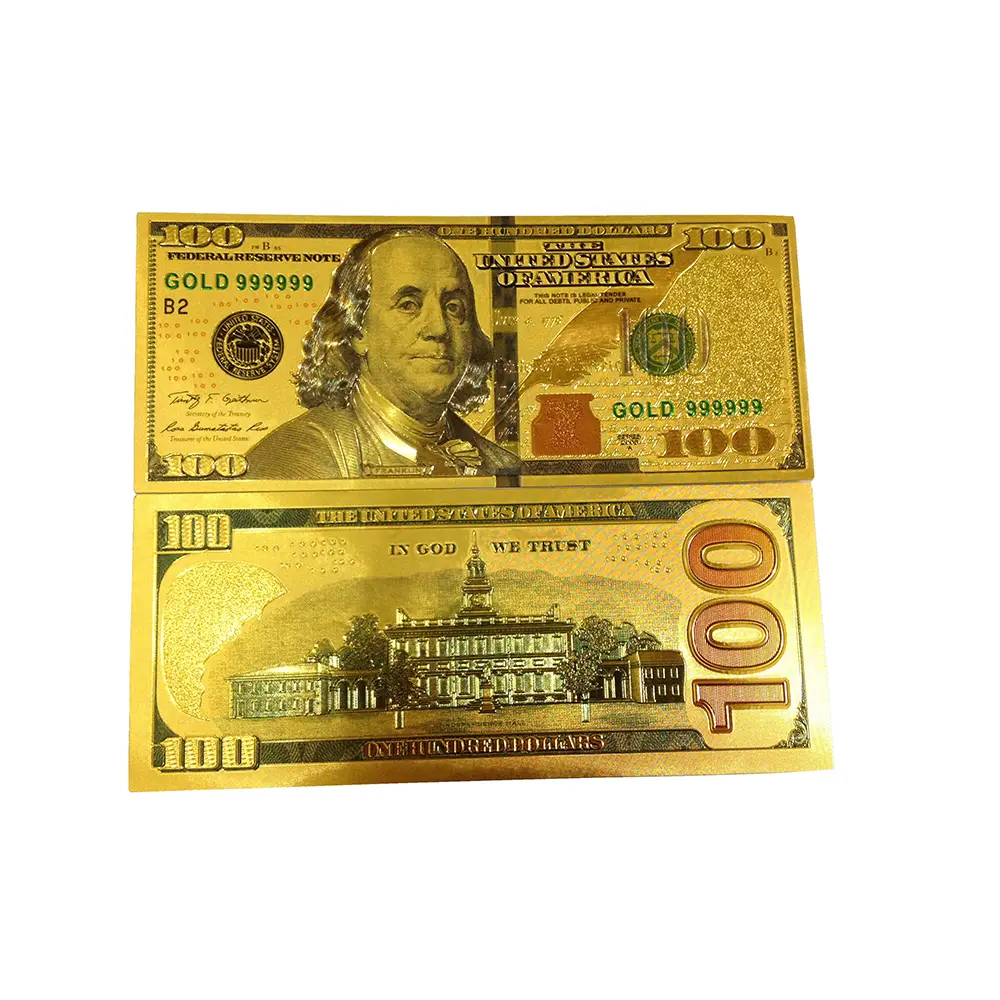 Notas do dólar da folha de ouro com todas as moedas do dólar do folha