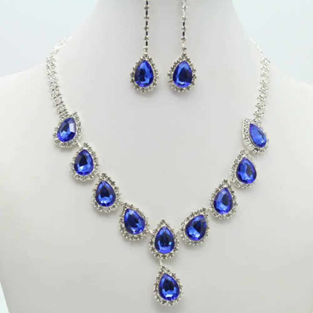 Custom Jewelry Set Crystal Stone Necklace And Earring Women Bridal Wedding Fashion Jewelry Set