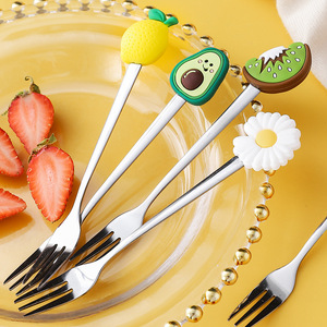 Cuillères à mélanger à l'eau et à café en acier inoxydable avec motifs de fruits de dessins animés mignons pour <span class=keywords><strong>la</strong></span> maison Fourchettes à gâteau à dessert au fromage - Product Image 4