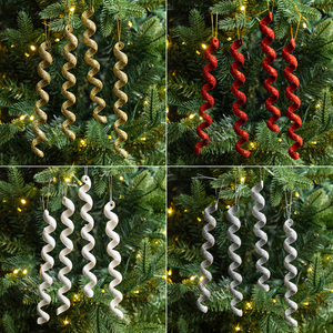 Christmas Glitter Icicle Ornaments Spiral Twisted Streamer Hanging Pendant Gold Red White Silver Xmas Tree <b>Winter</b> <b>Decoration</b> - Product Image 2